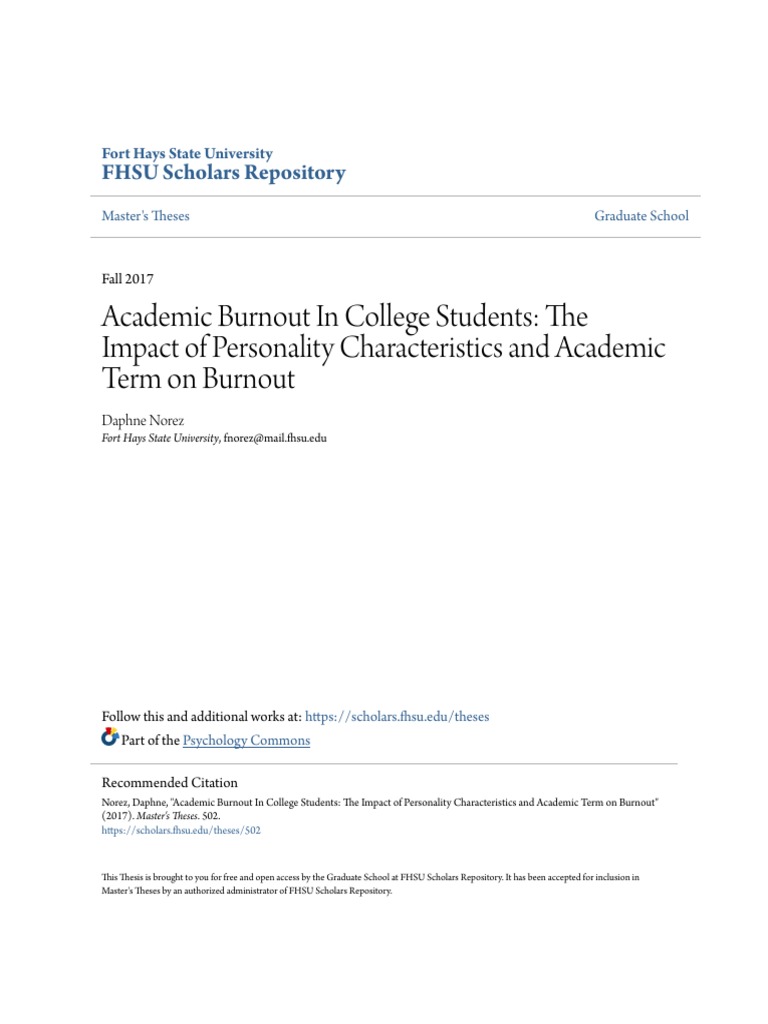 Academic Burnout In College Students: The Impact of Personality ...