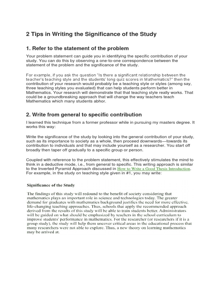 How Do You Write The Significance Of The Study In Thesis Pdf