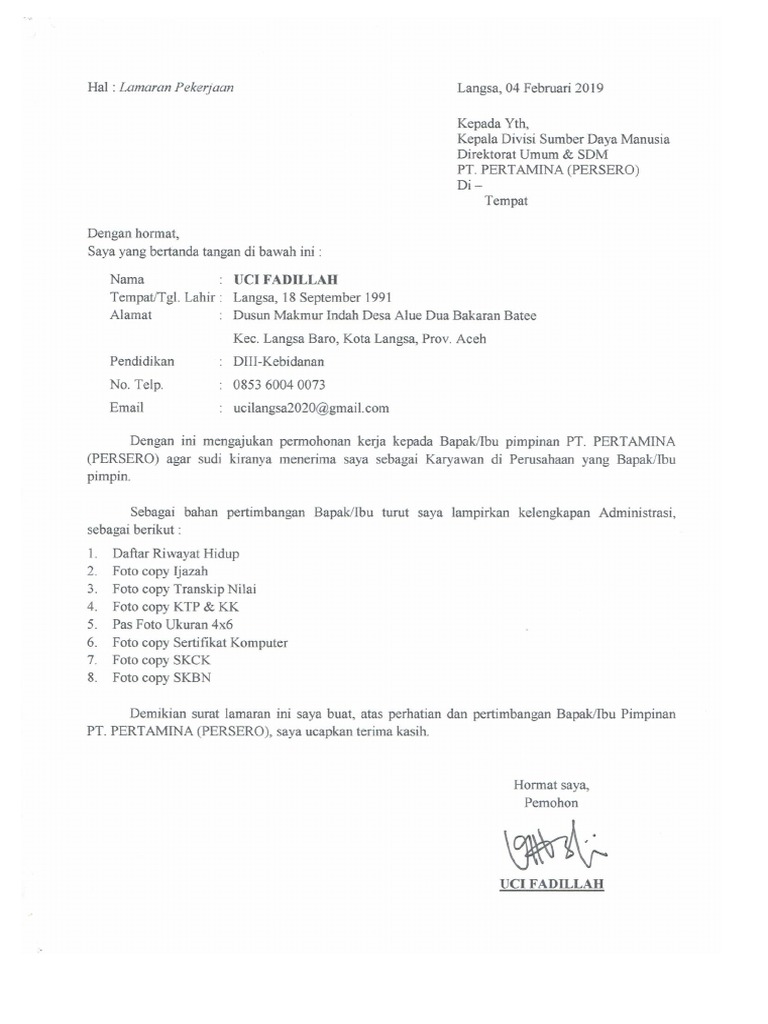 Contoh Surat Lamaran Pekerjaan Pdf