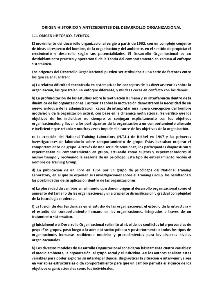Historia y Orígenes del Desarrollo Organizacional | PDF | Desarrollo ...