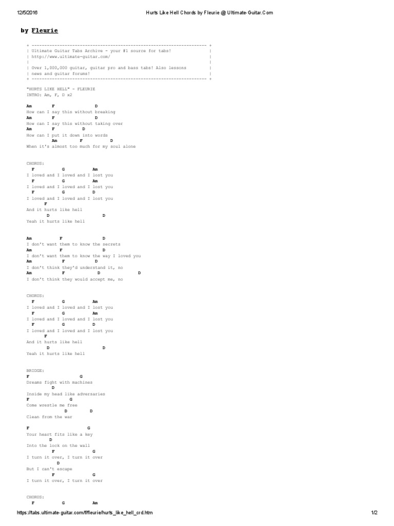 Hurts Like Hell Chords By Fleurie Ultimate Guitar Leisure Entertainment General hurts like hell chords by fleurie