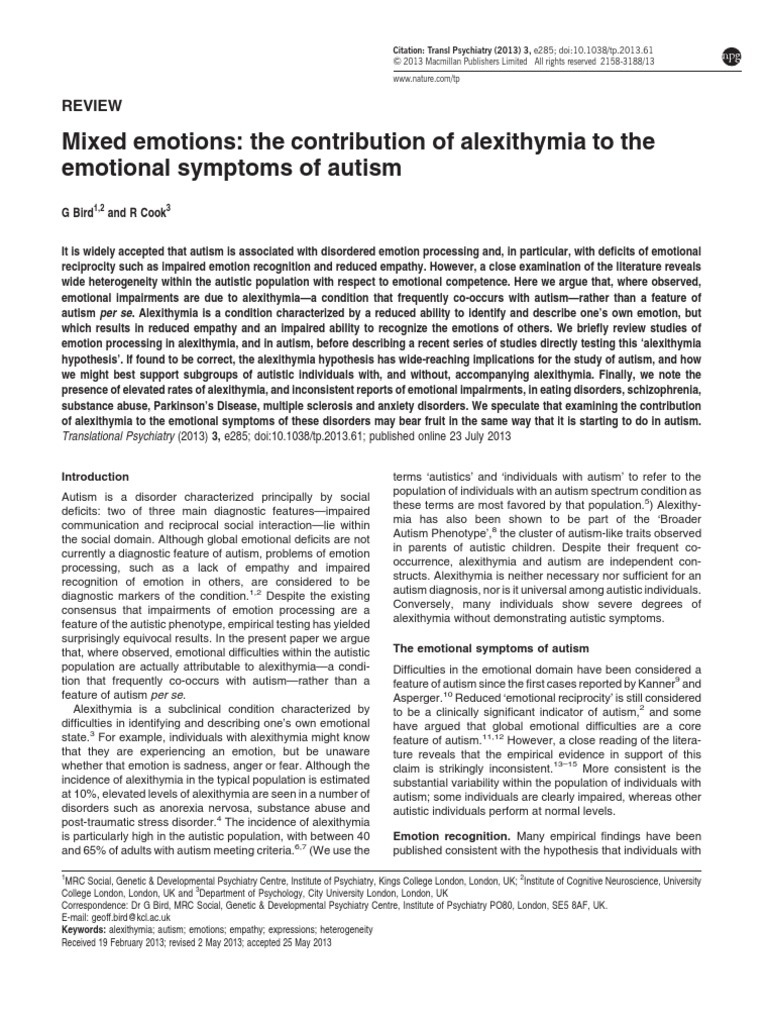 Alexithymia's Role in Autism Emotions | PDF | Autism Spectrum | Empathy