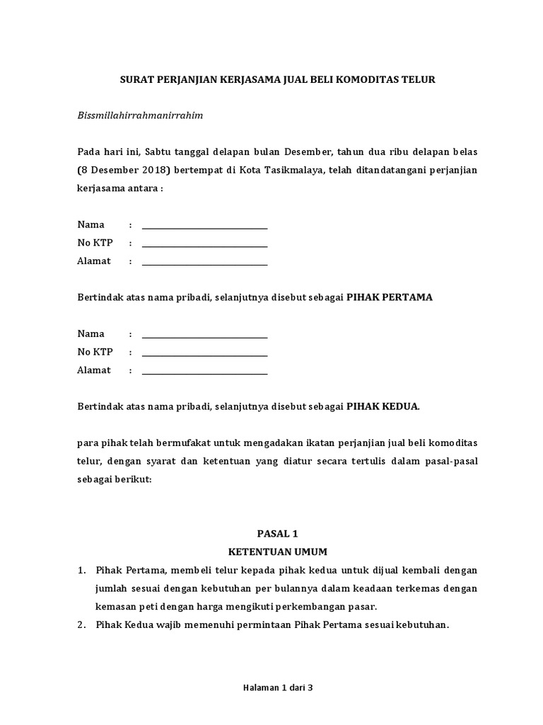 Surat Perjanjian Jual Beli Kayu Contoh Surat