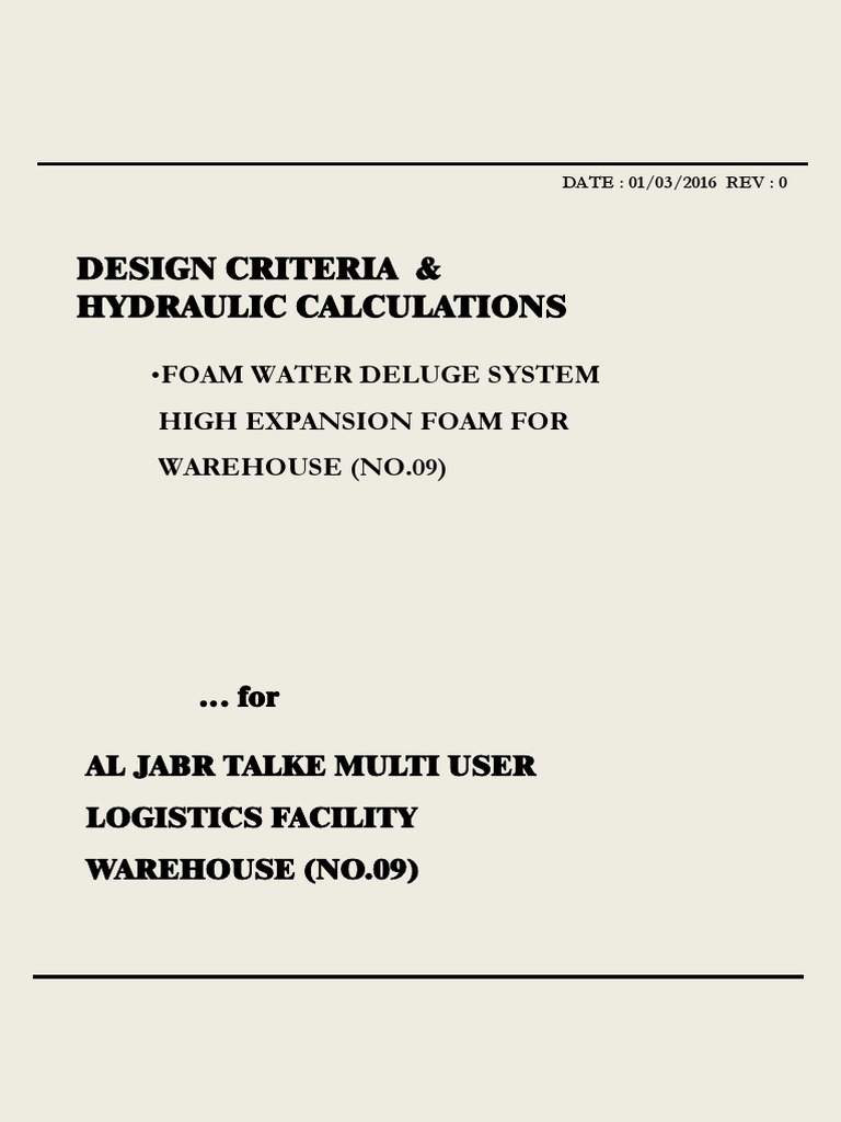 Hydraulic Calculation NO 0.9 Fire Sprinkler System Hydraulics