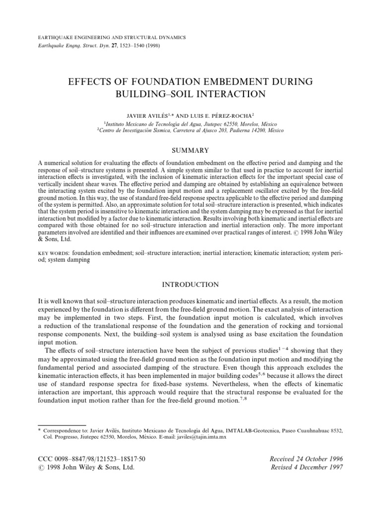 Effects of Foundation Embedment During Building-Soil Interaction | PDF ...