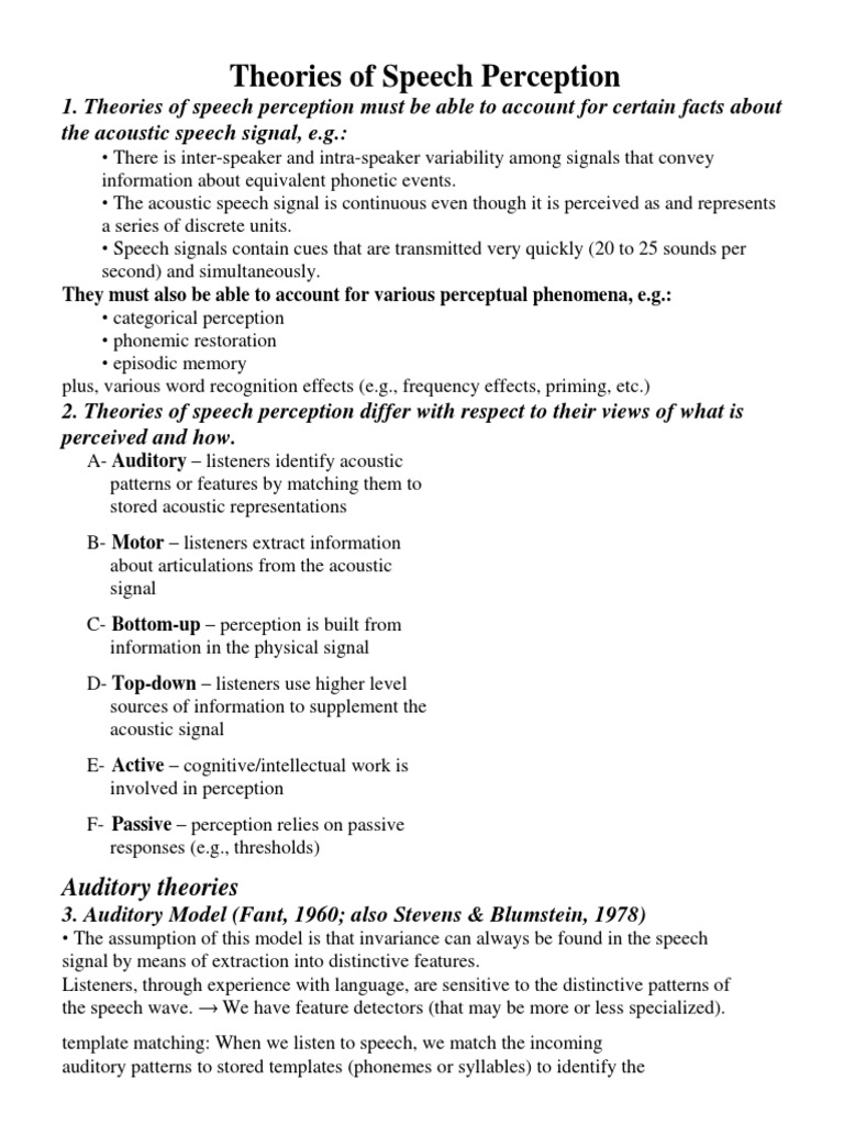 Theories of Speech Perception | PDF | Perception | Speech