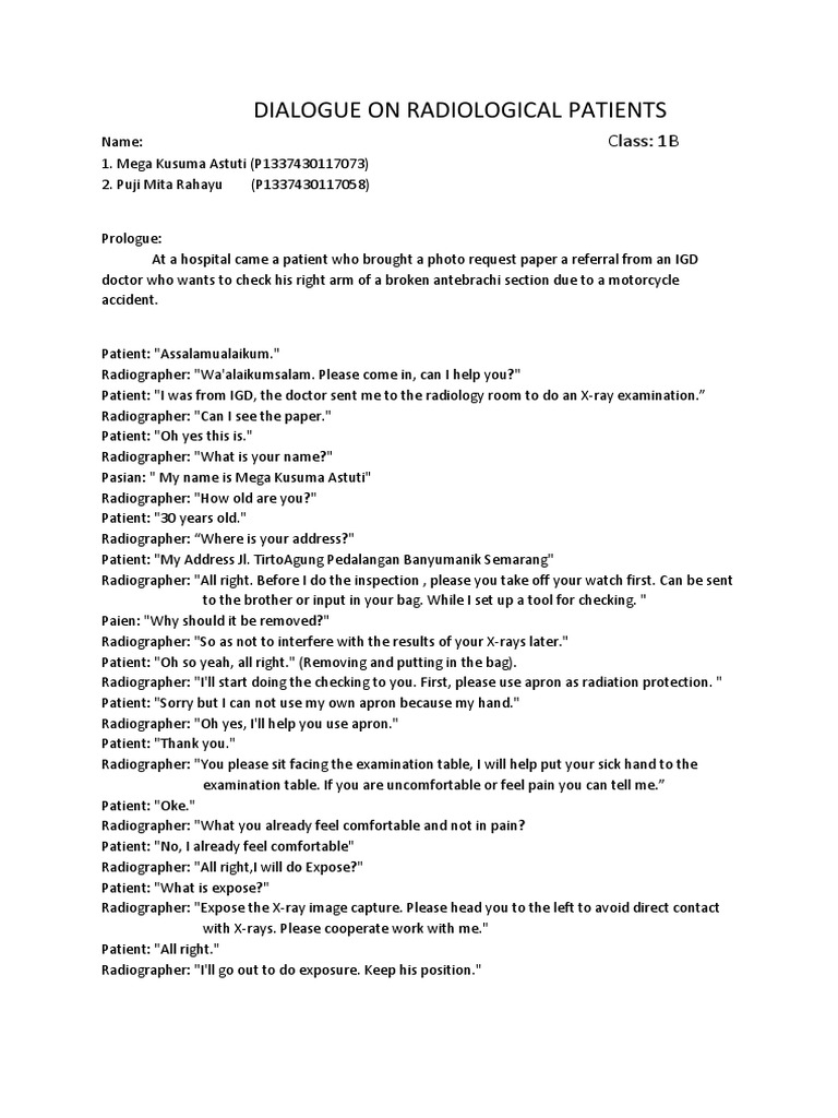 Hospital Dialogue on X-Ray Procedure | PDF | Radiology | Imaging