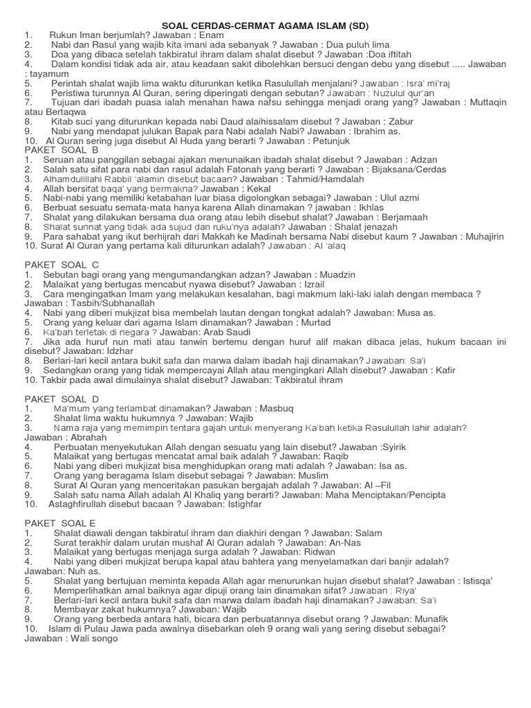Soal Cerdas Cermat Agama Islam Sd Docx