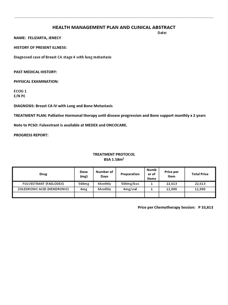 Health Management Plan and Clinical Abstract: Date | PDF | Self-Improvement