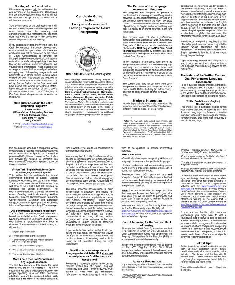 New York Court Interpreter Candidate Guide | PDF | Language ...