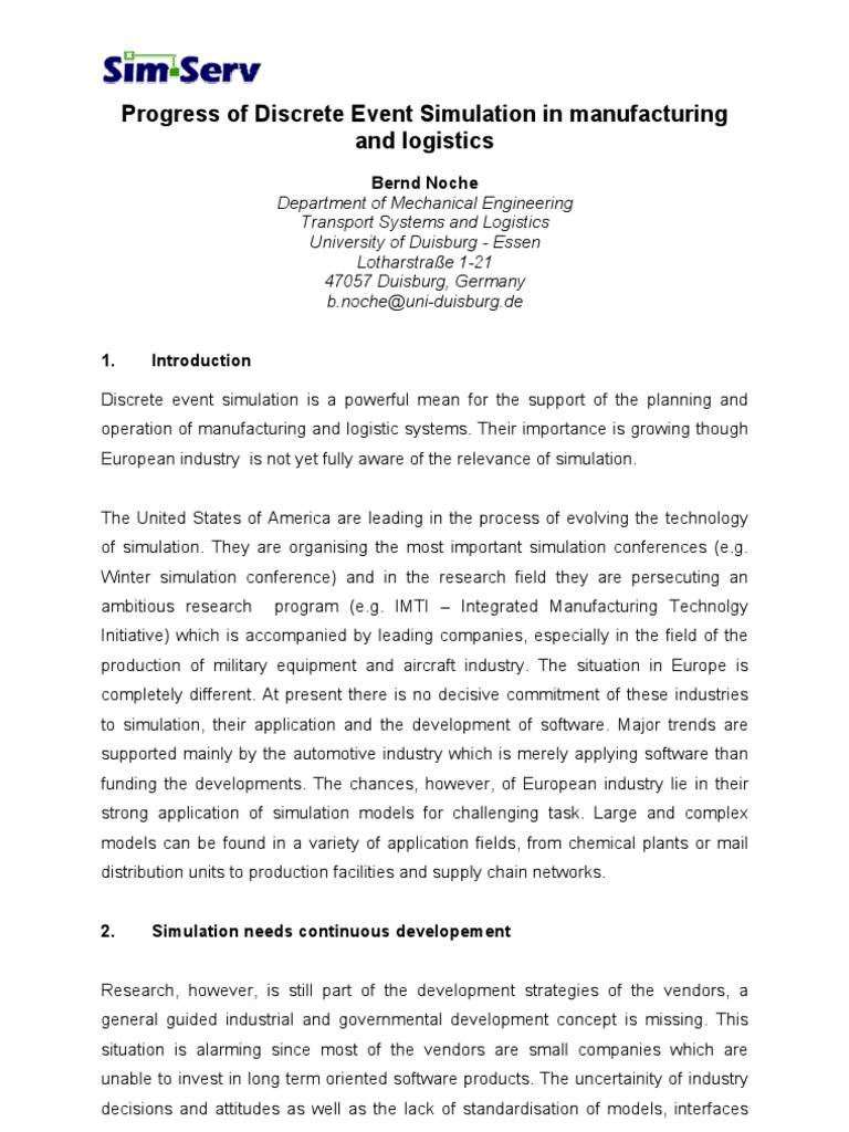 Simulation in Manufacturing & Logistics | PDF