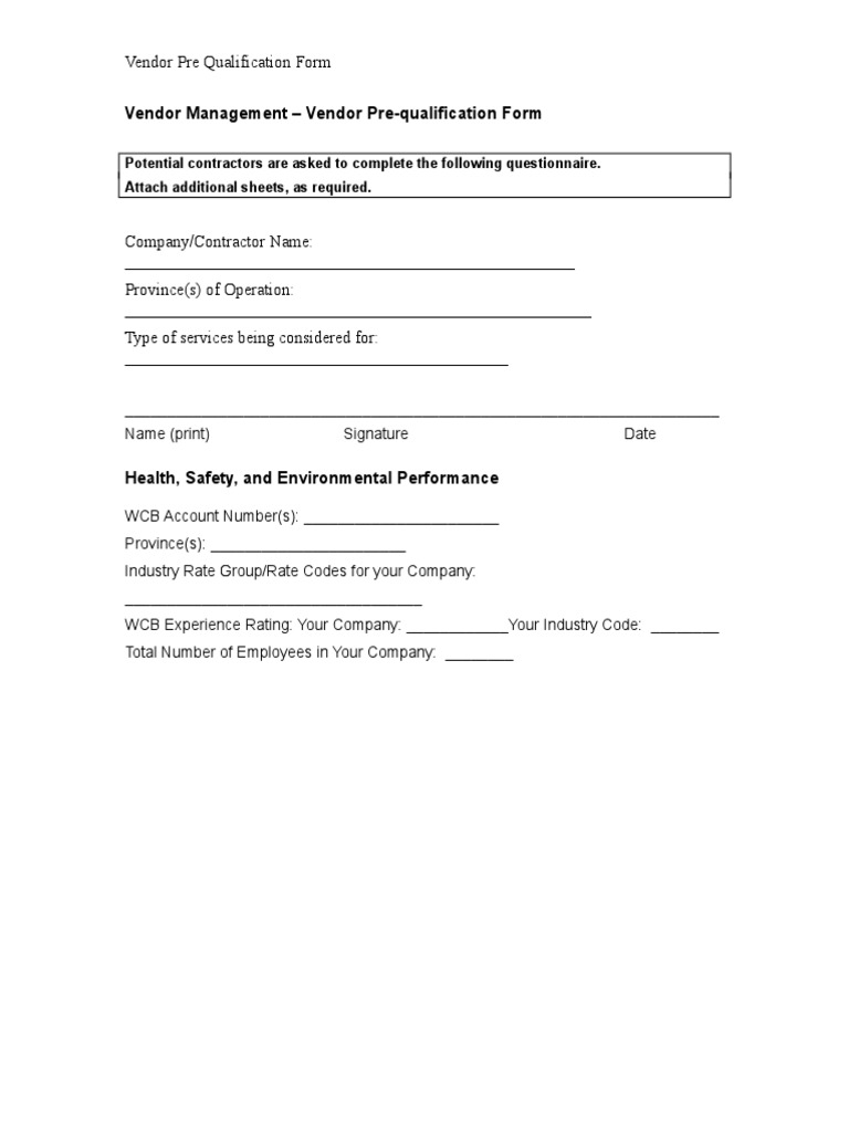 17vendor PreQualification Form PDF Dangerous Goods Risk Assessment