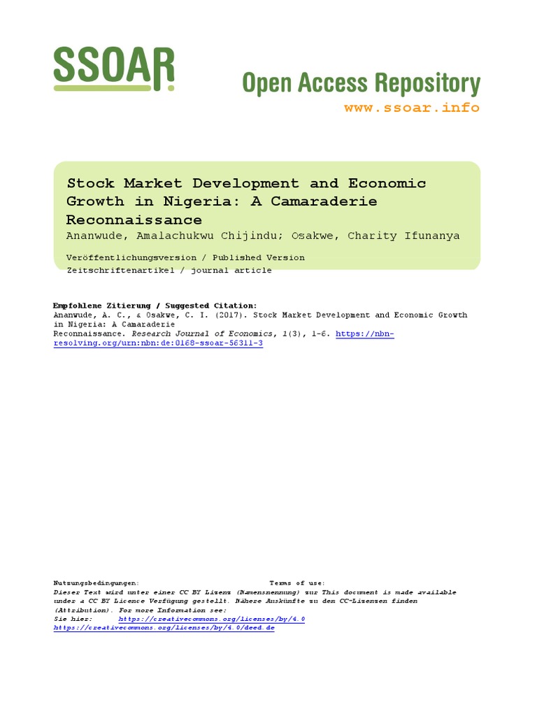 Stock Market Development And Economic Growth In Nigeria A Camaraderie Reconnaissance Economic Development Economic Growth