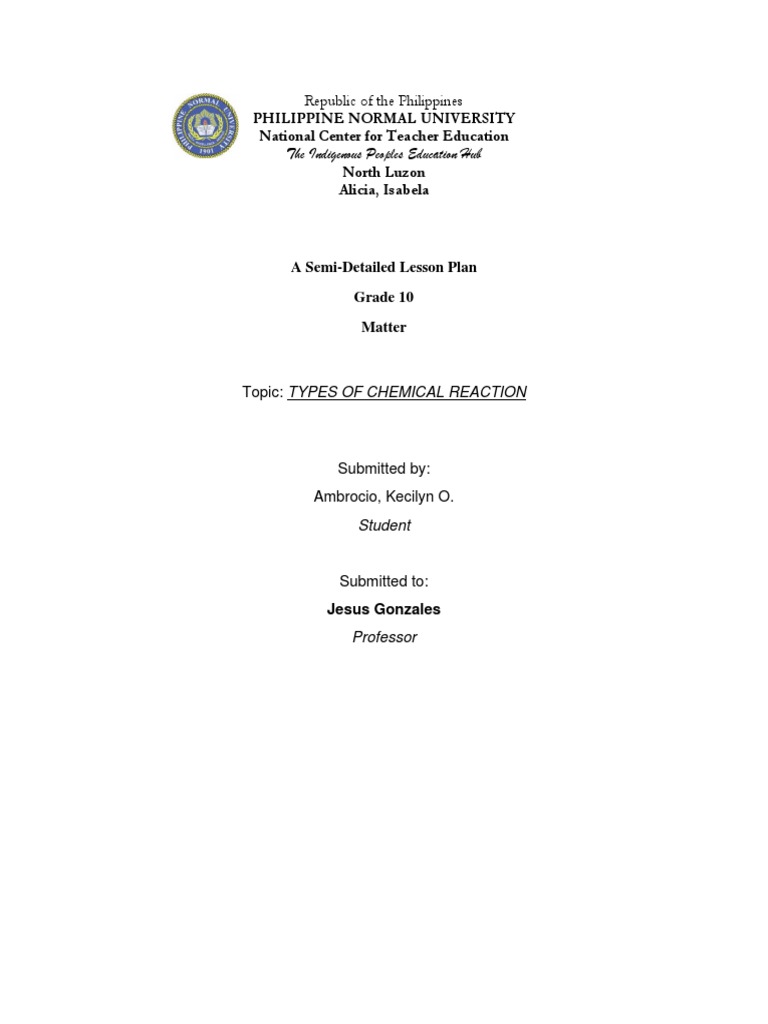 Grade 10 Chemical Reactions Lesson Plan | PDF | Atoms | Chemistry