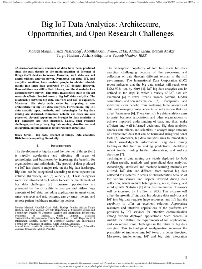 Big IoT Data Analytics - Architecture, Opportunities, and Open Research ...