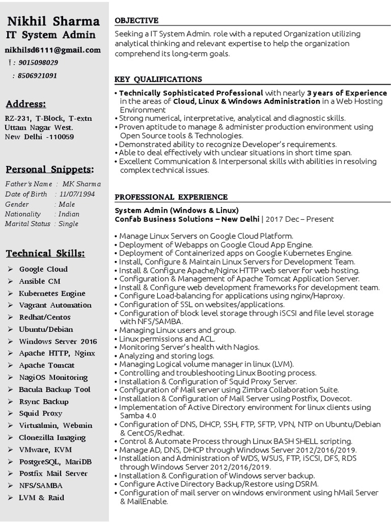Resume Nikhil | PDF | Cloud Computing | Linux