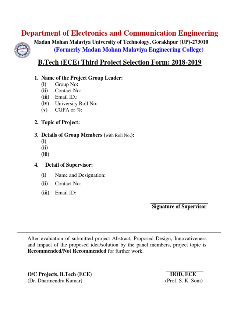 B.Tech ECE Project Selection Form 2018-2019 | PDF
