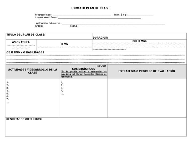 Formato de Plan de Clase Educativa | PDF | Modificación de ...