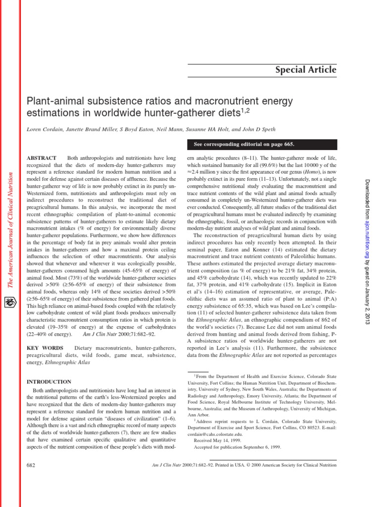 PlantAnimal Subsistence Ratios and Macronutrient Energy Estimations in