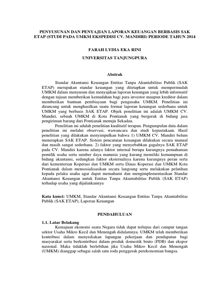 Contoh Laporan Keuangan Koperasi Berdasarkan Sak Etap