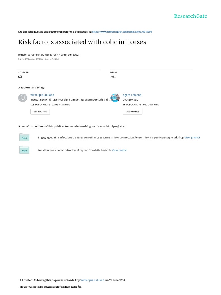 Risk Factors for Equine Colic | PDF | Cohort Study | Medical Specialties