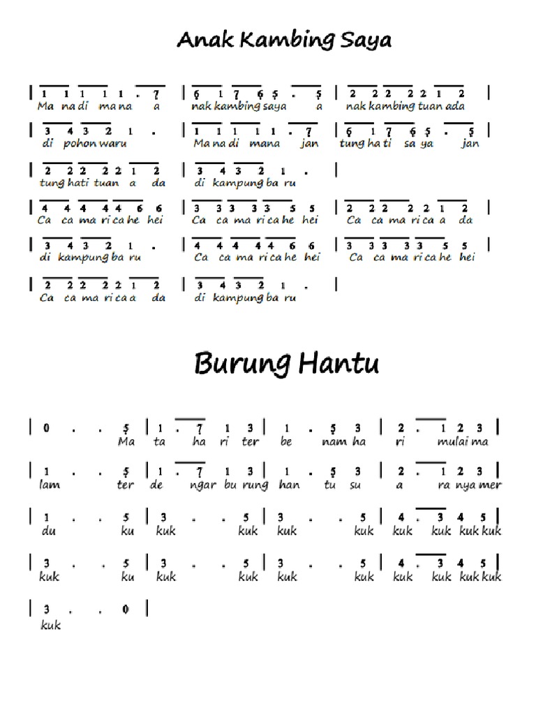 Not Lagu Anak Kambing Saya Pdf