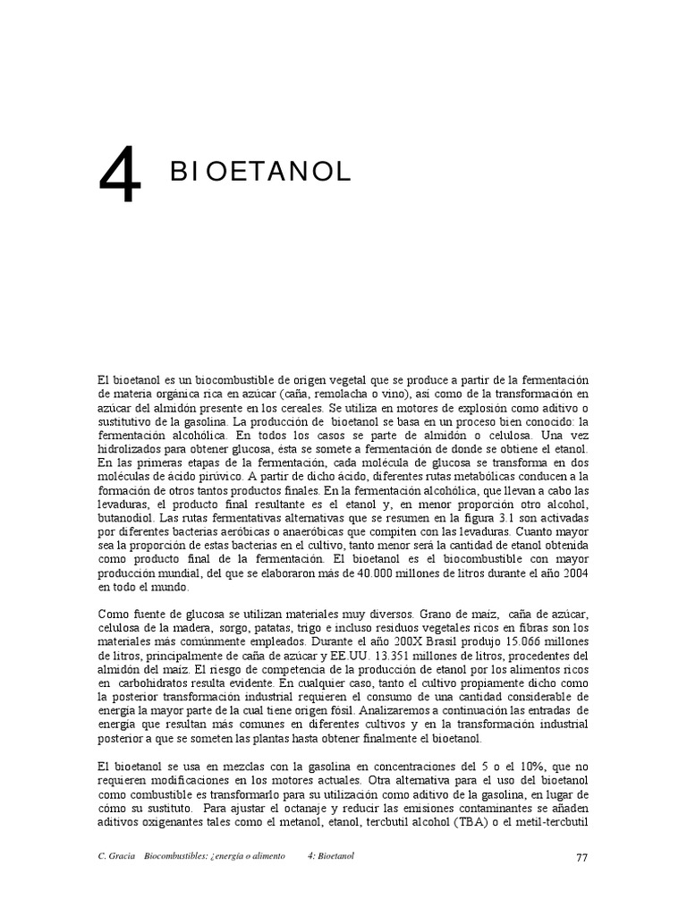 Capítulo 4 - Bioetanol PDF | PDF | Combustible de etanol | Biocombustible