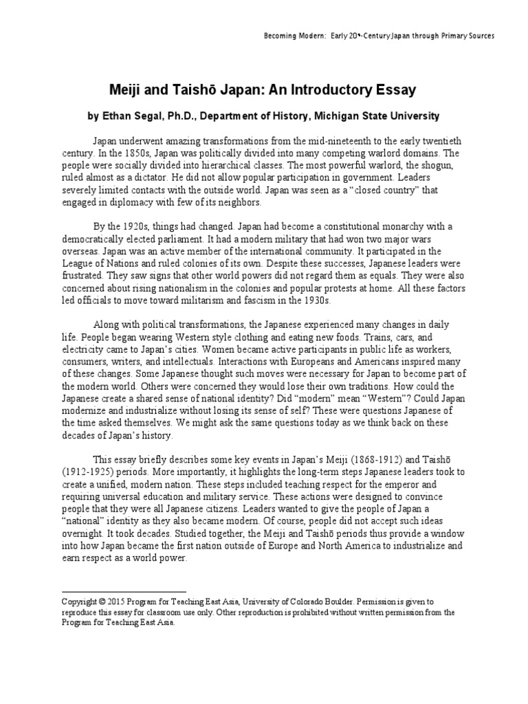 Meiji and Taishō Japan: An Introductory Essay: by Ethan Segal, PH.D ...