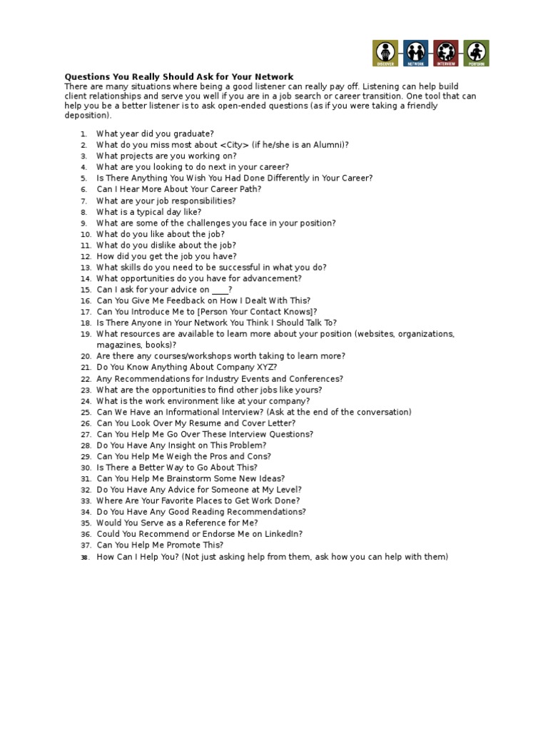 Networking Questions To Ask PDF Learning Communication