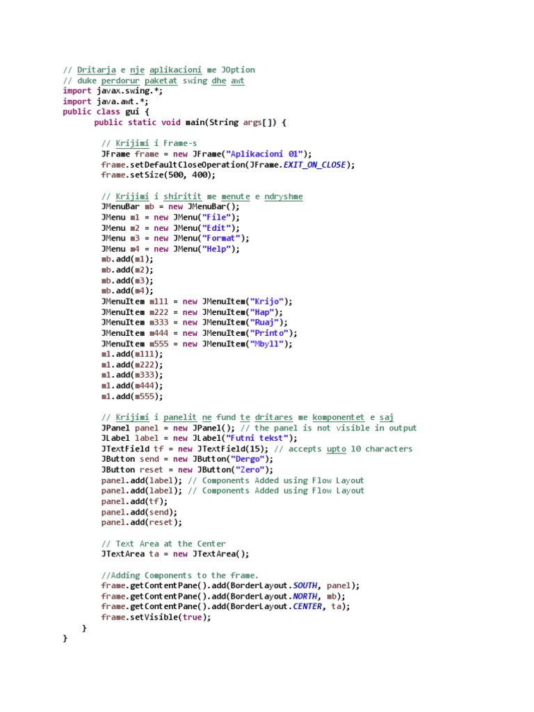 Java Swing GUI with JMenu Example | PDF
