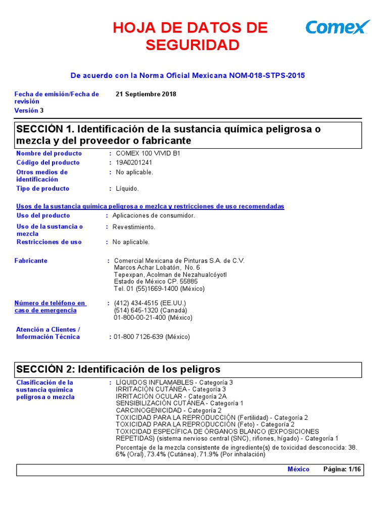 MSDS Hs Comex 100 | PDF | Circonio | Agua