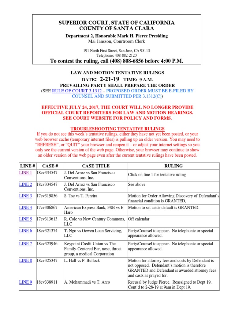 Jon Del Arroz v. Worldcon: 21) LAW AND MOTION TENTATIVE RULINGS DATE:  2-21-19 TIME: 9 A.M | PDF | Demurrer | Pleading