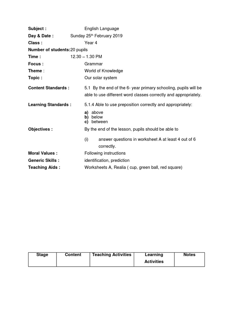 241528138 Lesson Plan Grammar Year 4docx Teaching Teachers