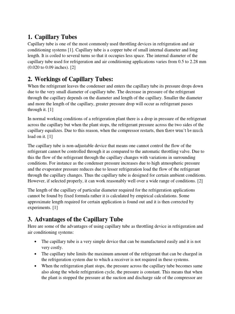 Capillary Tubes PDF Refrigeration Refrigerator
