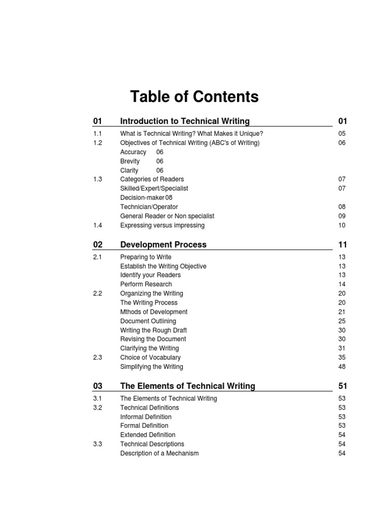 Technical Writing Toc  PDF  Specification (Technical Standard