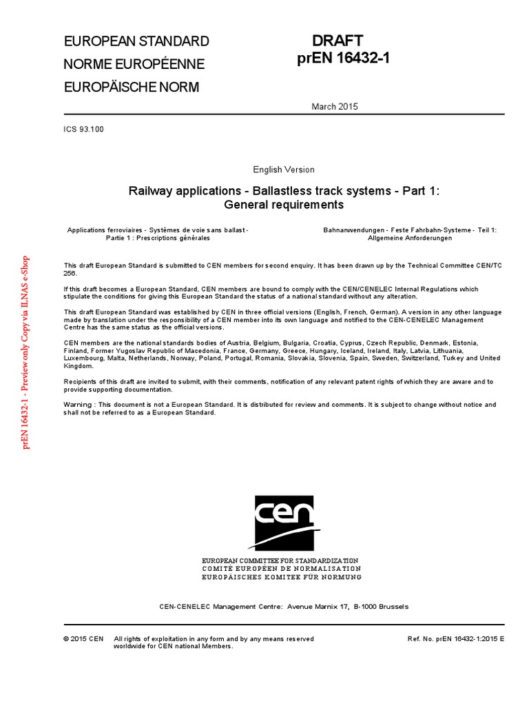 prEN 16432-1 (2015) (E) PDF | PDF | Track (Rail Transport) | Track Gauge