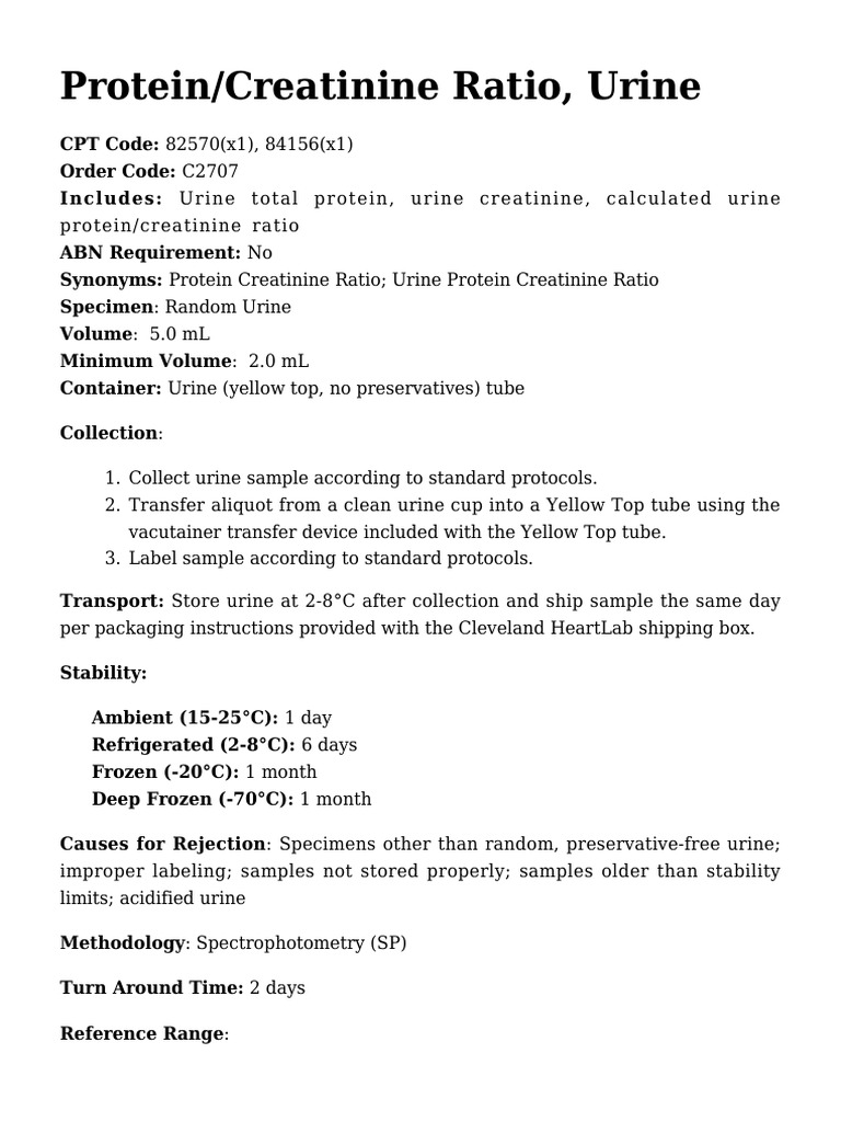 Protein/Creatinine Ratio, Urine PDF
