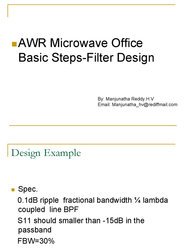 AWR Microwave Office Filter Design Guide | PDF | Bandwidth (Signal ...