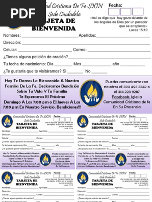 Tarjetas De Bienvenida A La Iglesia Cristiana  Compartir Tarjeta