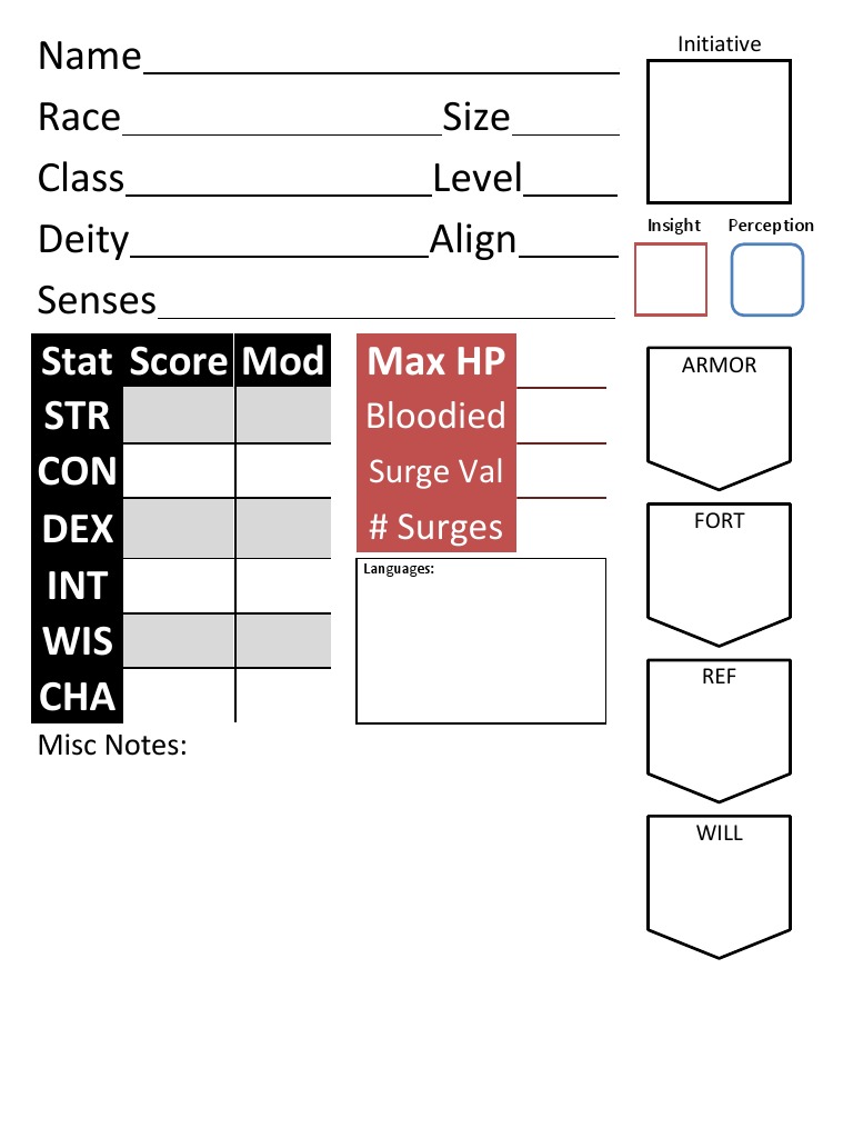 Character Sheet Template for RPG | PDF