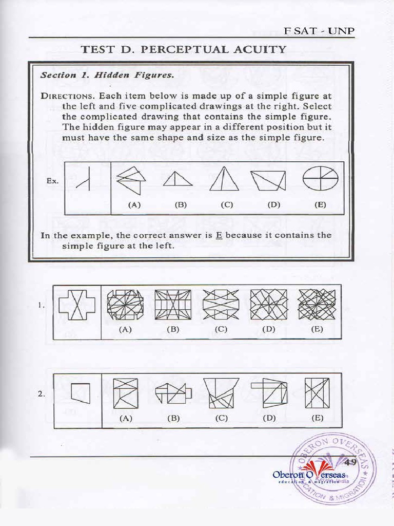 Test D Perceptual Acuity Questions PDF