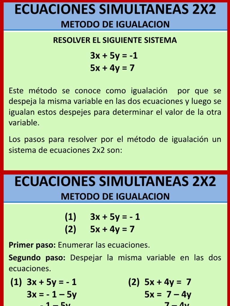 Ecuaciones 2X2 Metodo de Igualacion Sistema de