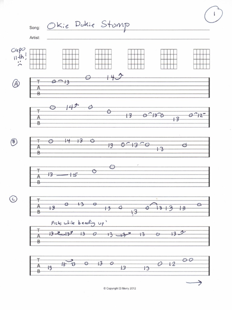 Okie Dokie Stomp Lesson TAB PDF