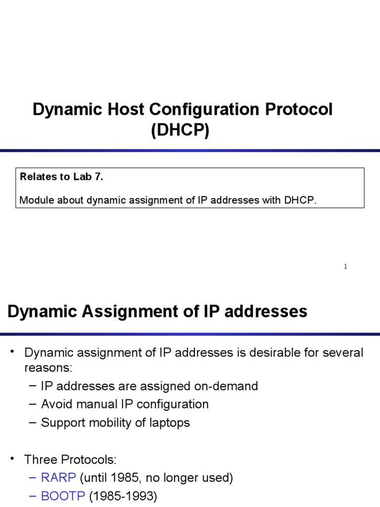 Dynamic Host Configuration Protocol (DHCP) : Relates To Lab 7 | PDF ...