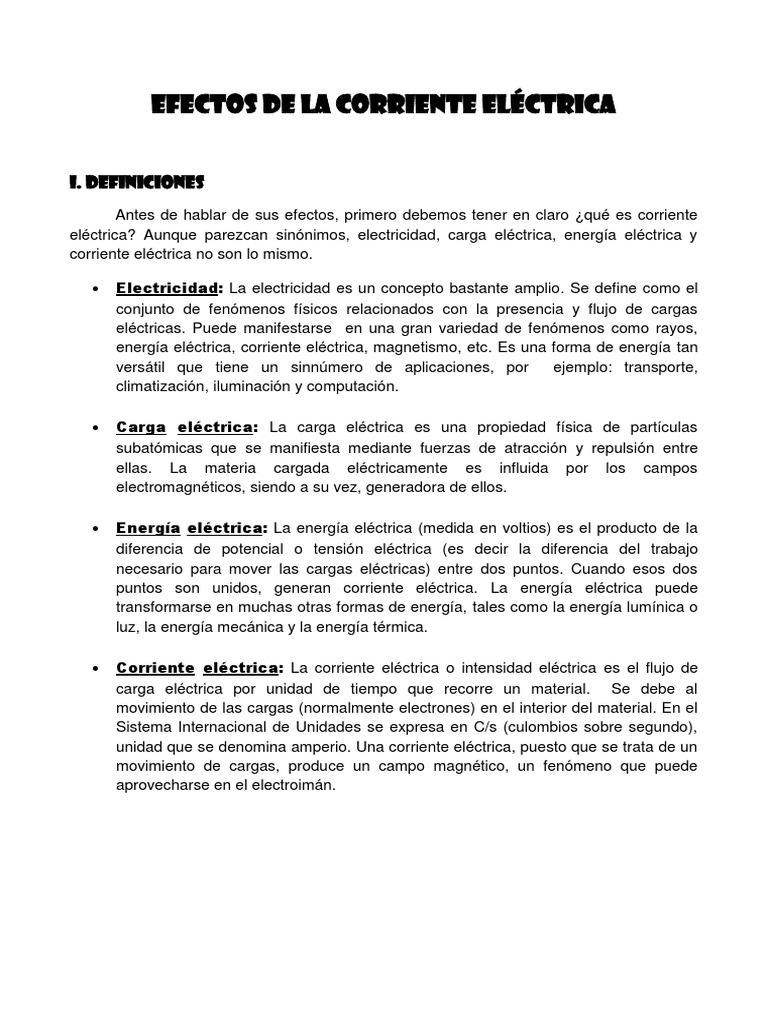 Efectos de La Corriente Eléctrica | PDF | Electricidad | Carga eléctrica
