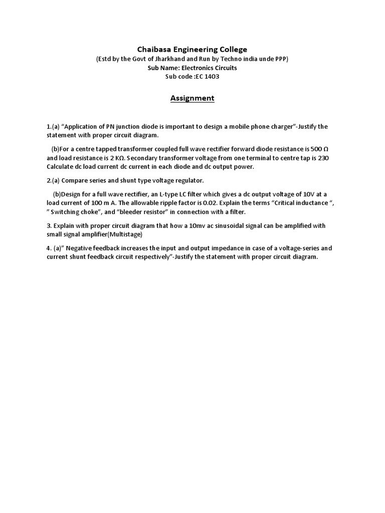 Electronics Circuits Assignment | PDF | Computers