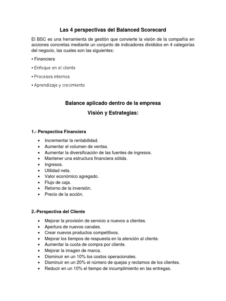 Cuatro Perspectivas del Balanced Scorecard | PDF | Economias | Business