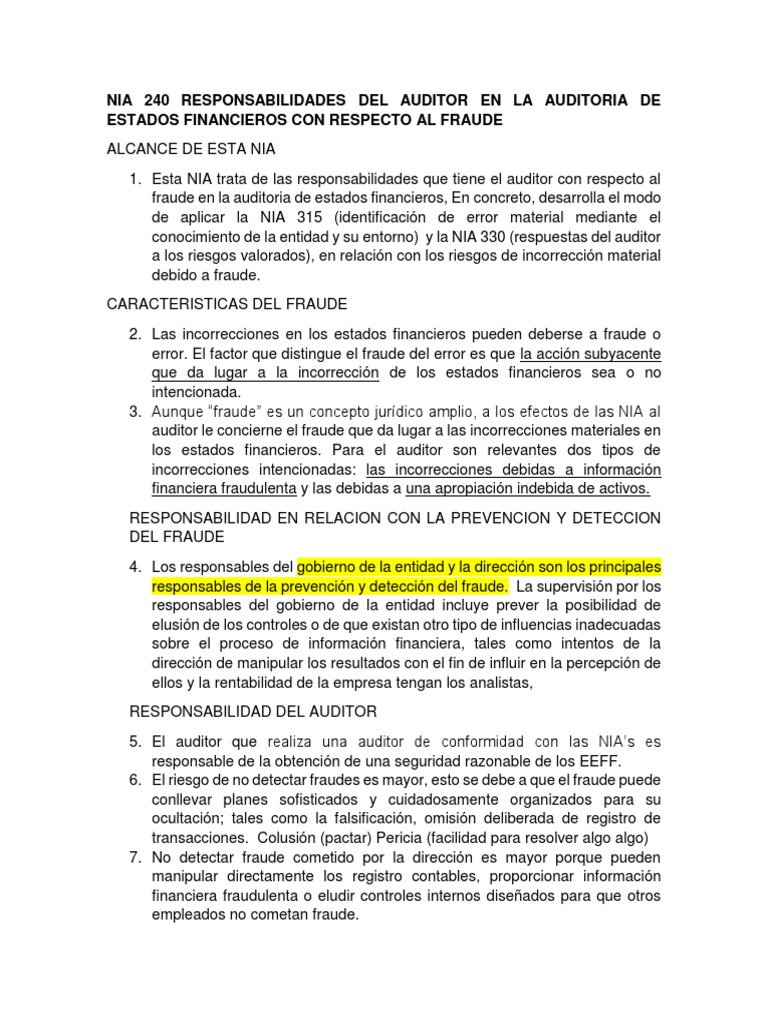 Nia 240 Responsabilidades Del Auditor en La Auditoria de Estados ...