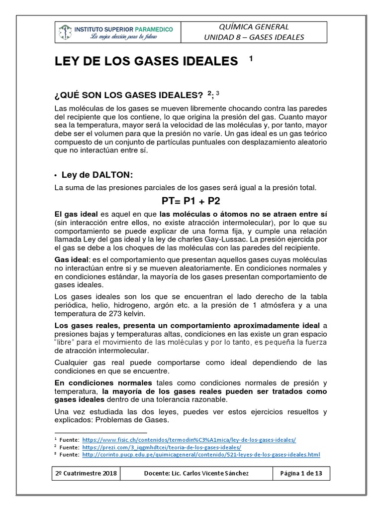 Leyes de Gases Ideales y Ejemplos | PDF | Gases | Mole (Unidad)