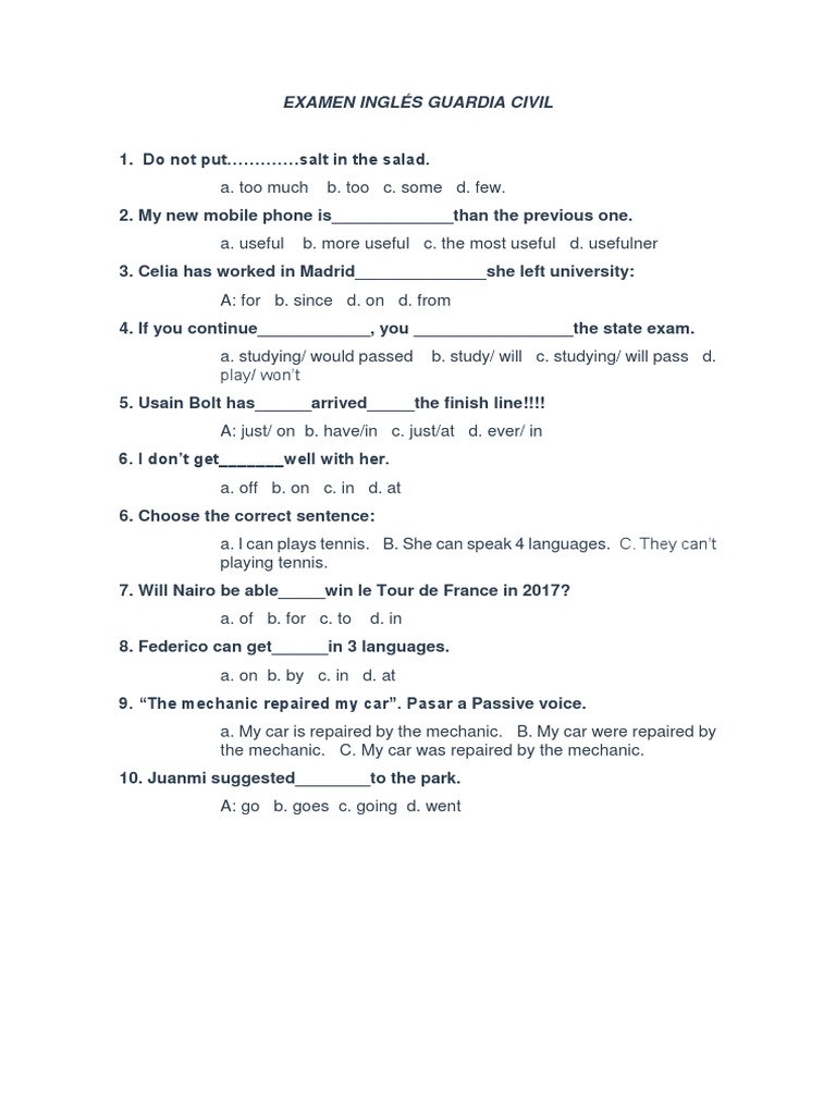 Examen Inglés Guardia Civil PDF